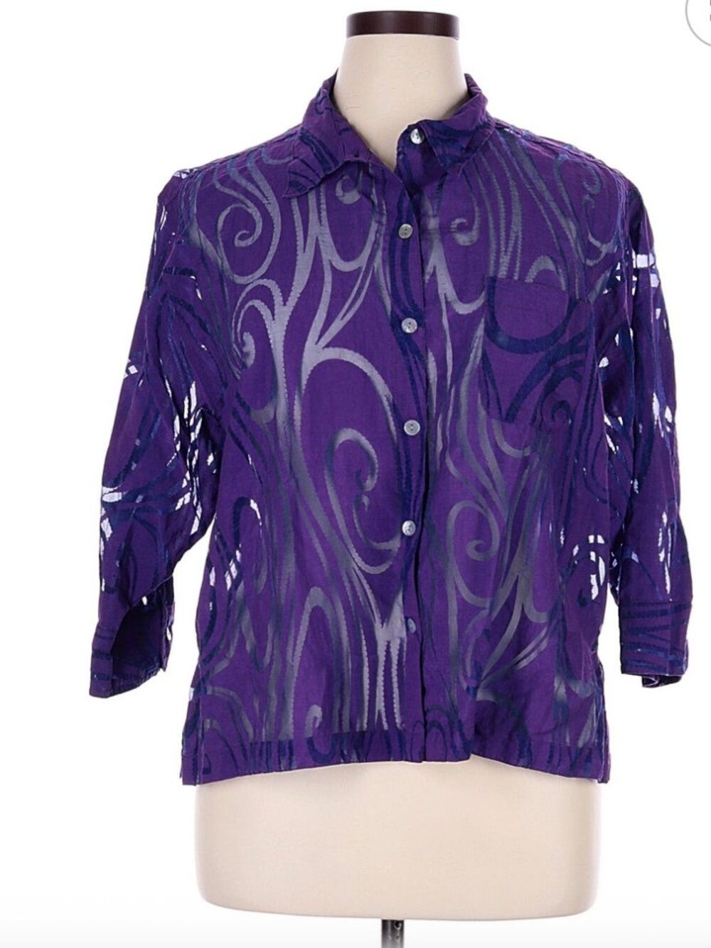 Sheer Wild Pattern Purple Blouse XL
